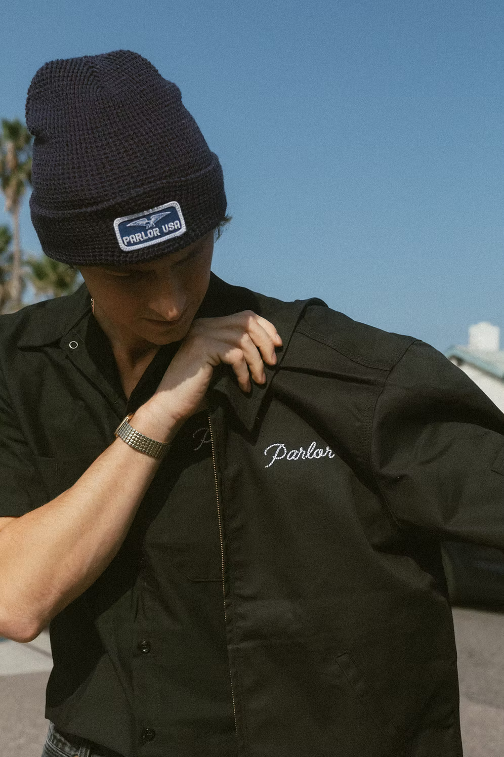 Navy Waffle Beanie
